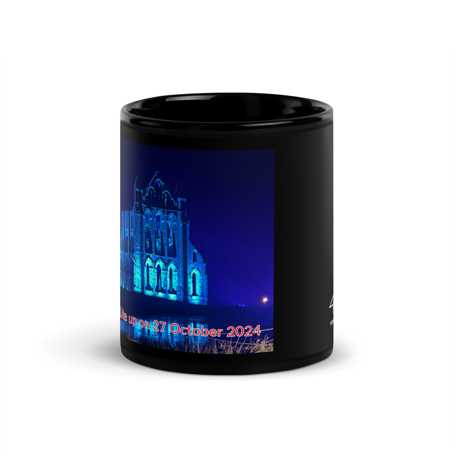 Whitby Abby on Black Glossy Mug